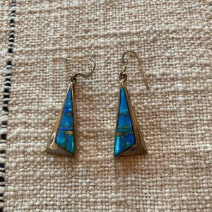 Silver and blue opal drop earrings